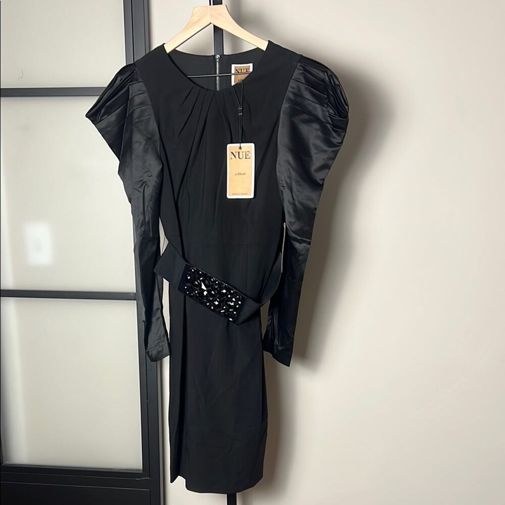 Nue by Shani Long Sleeve Puff Sleeve Dress with Belt Built in Shapewear Size 10